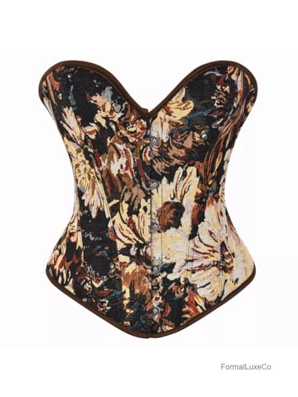 Victorian Floral Print Overbust Corset Lace Up Bustier Top Renaissance